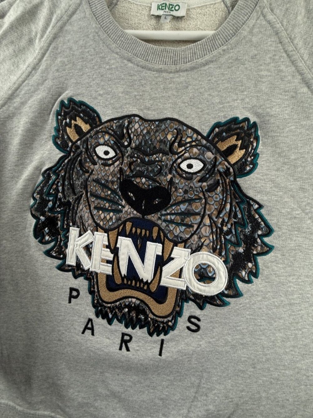 KENZO Paris Sweatshirt Pullover Graphic Print Long Sleeve Large Gray Tiger Logo - Picture 3 of 16